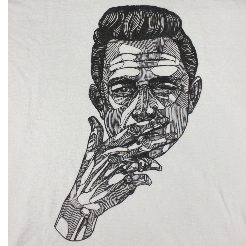 Johnny Cash Line Drawing Graphic T Shirt Mens Large White Music Country Tee